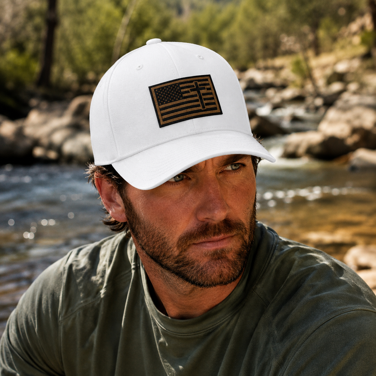 Creek Style™ "Christian American"  Embroidered Closed-Back Cap