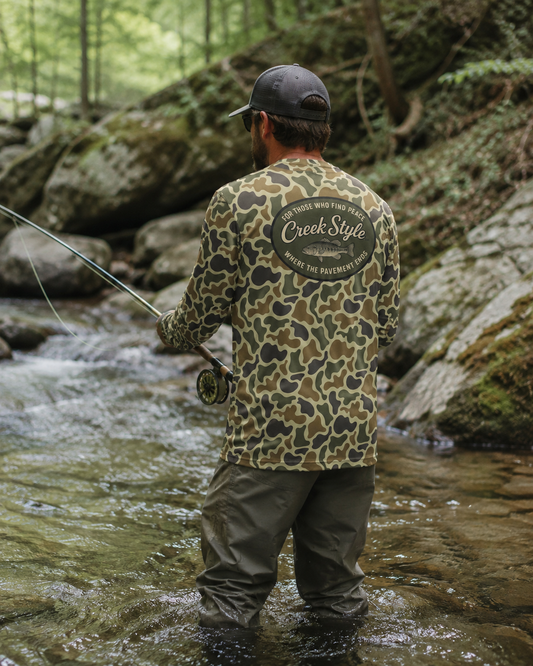 Creek Style™  "Creek Bass Logo"  Men's Camouflage Long Sleeve Shirt