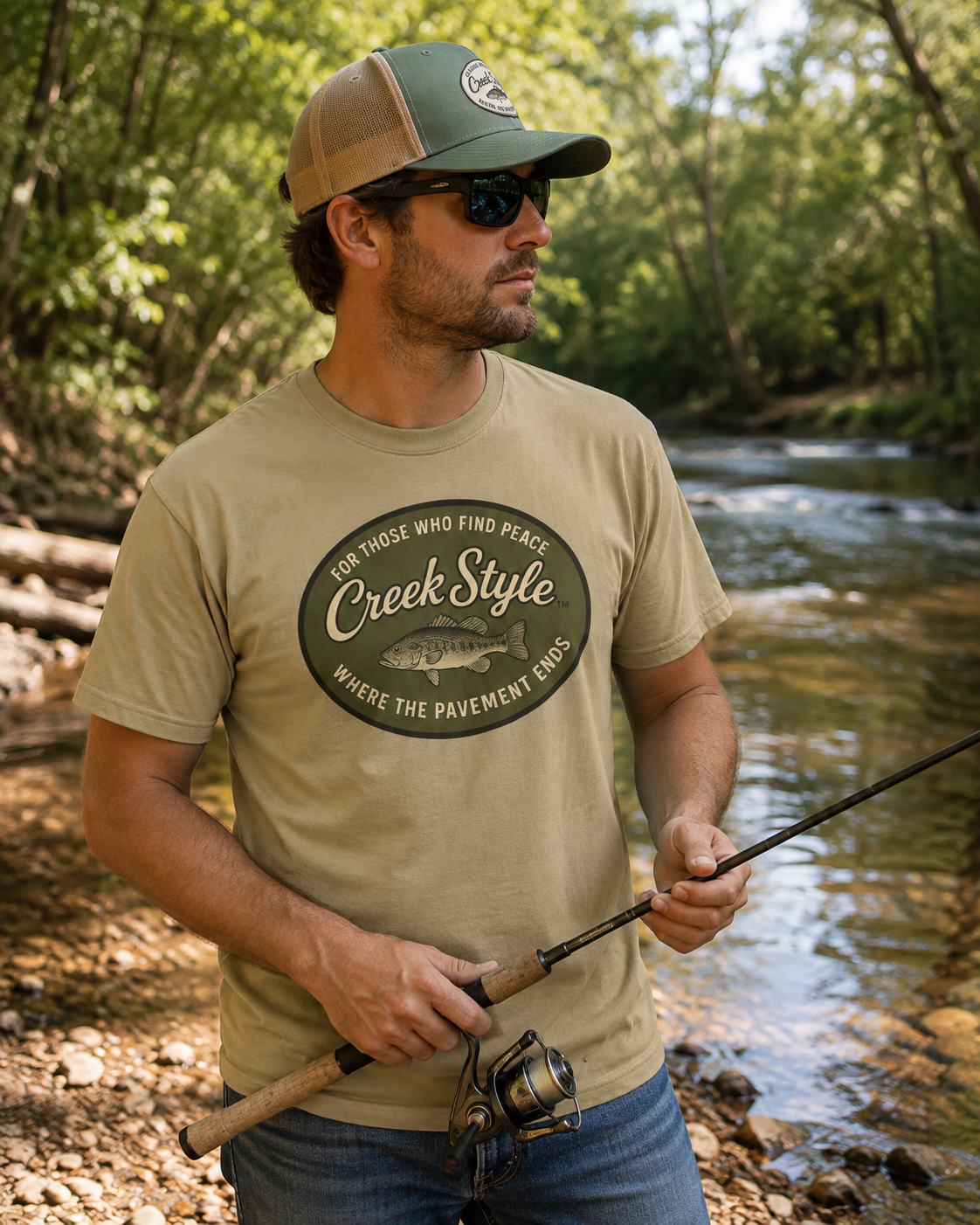 Creek Style™  "Creek Bass Logo" Unisex Garment-Dyed  Soft Vintage Tee