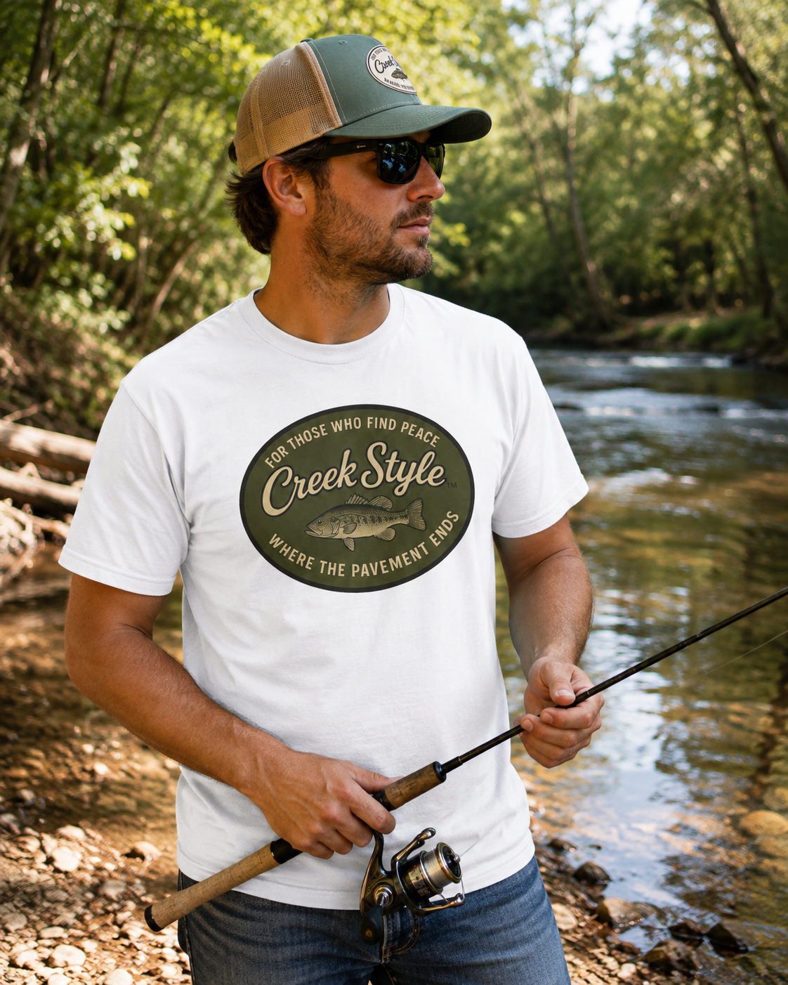 Creek Style™  "Creek Bass Logo" Unisex Garment-Dyed  Soft Vintage Tee