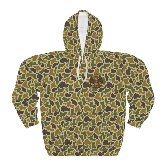 Camo Fishing Hoodie — "Bustin' Fins Outdoors" All-Over Print Pullover