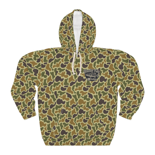 Bustin' Fins' Camo Fishing Hoodie – All-Over Print YouTube Crew