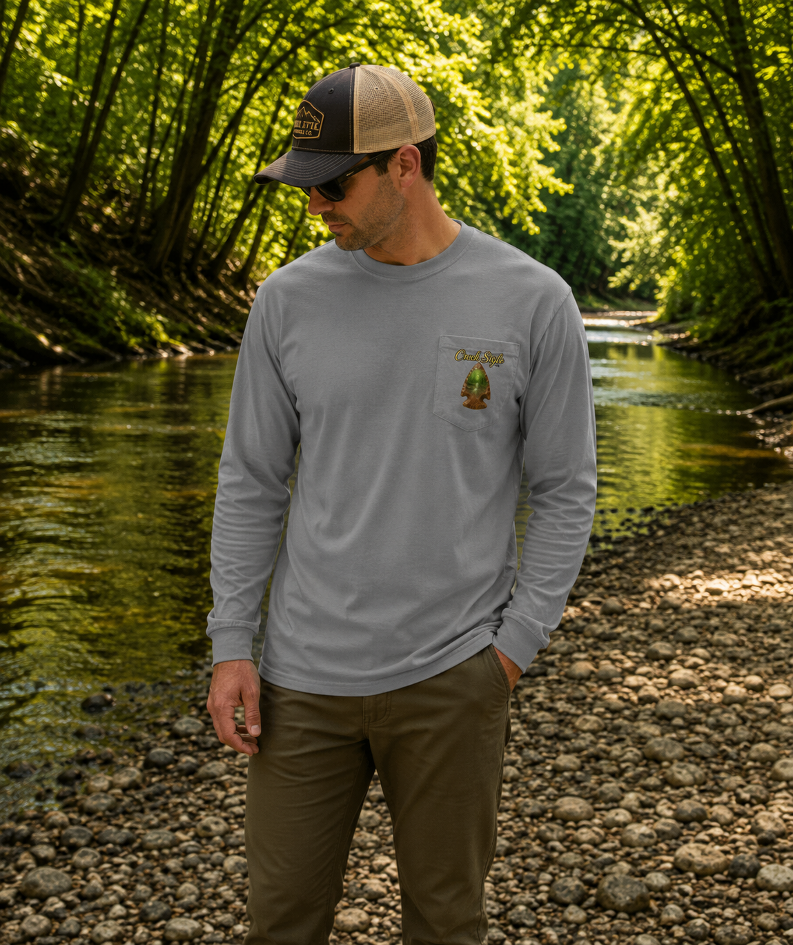 Creek Style™ "Lost In Time" Long-Sleeve Pocket T-Shirt
