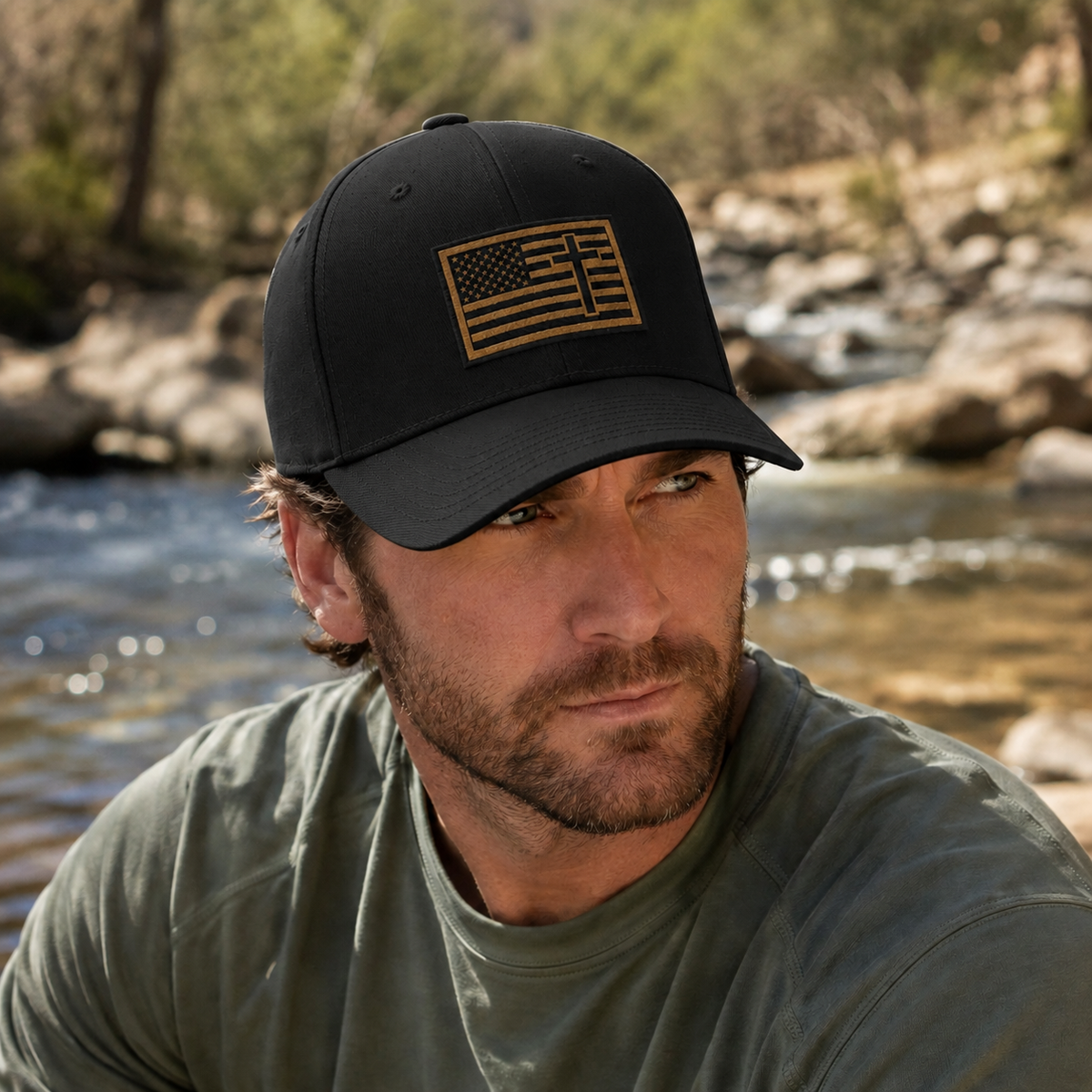 Creek Style™ "Christian American"  Embroidered Closed-Back Cap