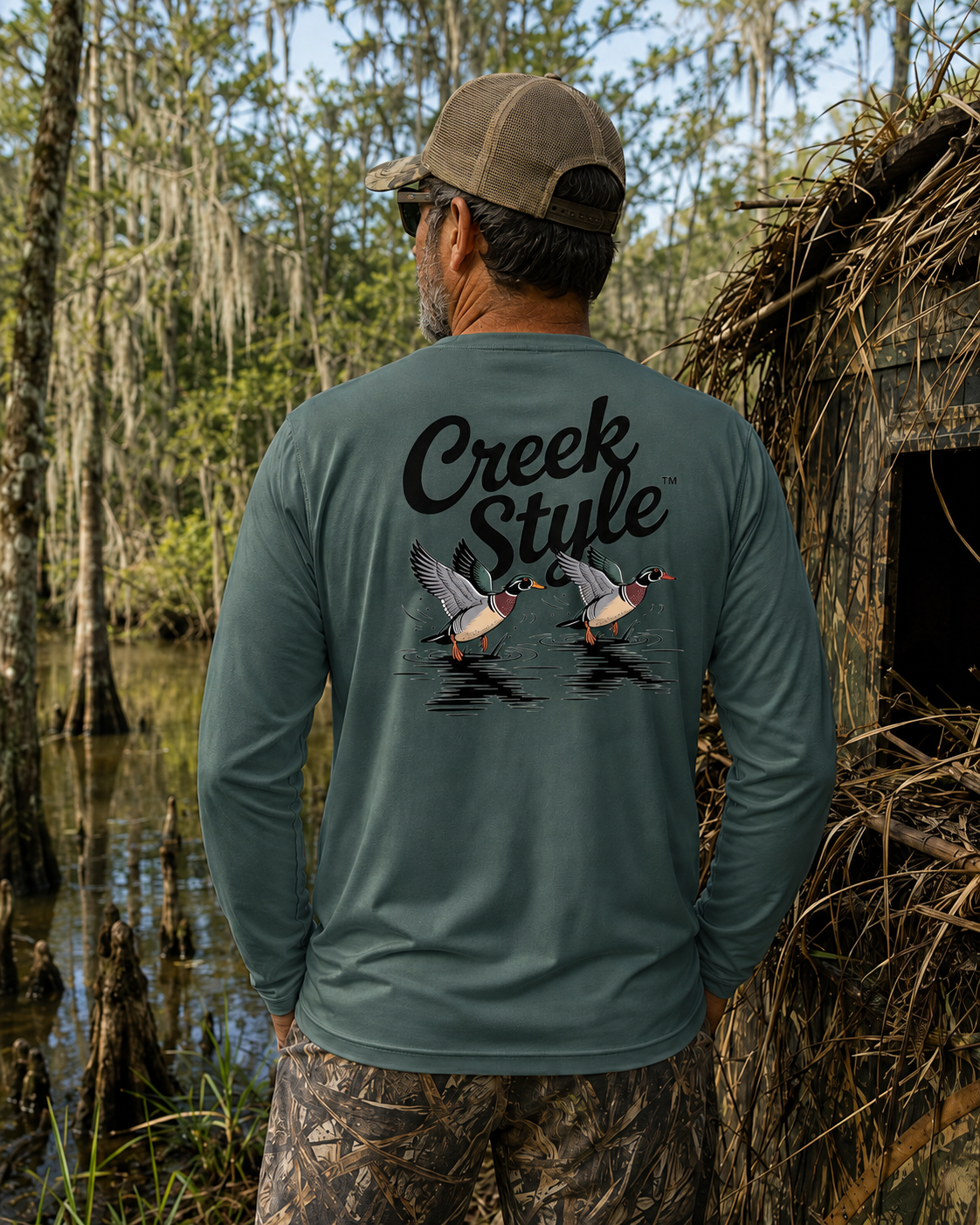 Creek Style™ "Wood Duck" Men's Cool & Dry Performance Long-Sleeve Top
