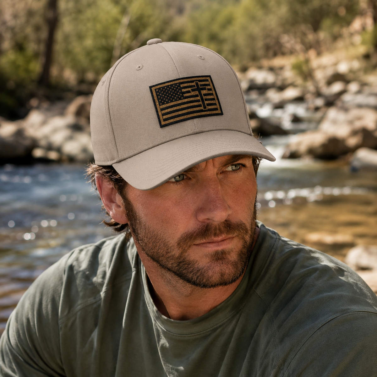 Creek Style™ "Christian American"  Embroidered Closed-Back Cap