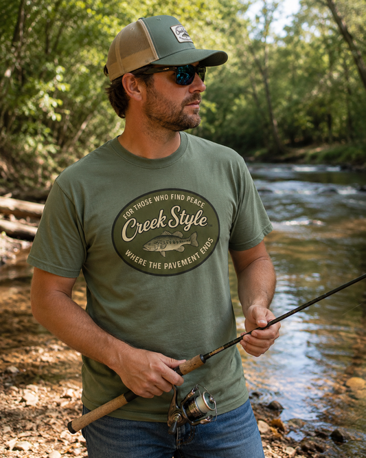 Creek Style™  "Creek Bass Logo" Unisex Garment-Dyed  Soft Vintage Tee