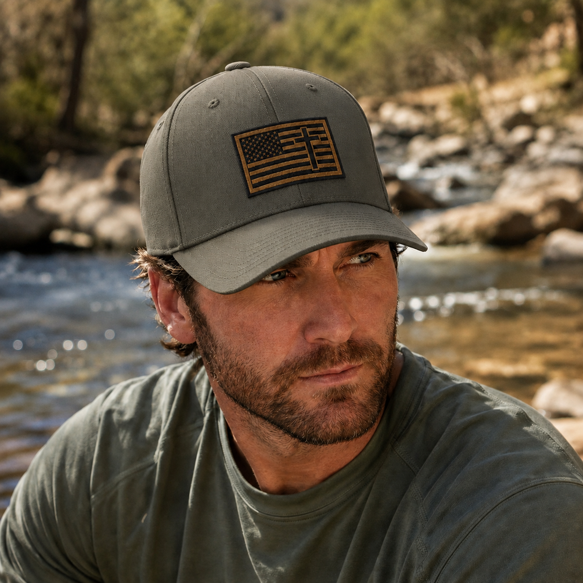 Creek Style™ "Christian American"  Embroidered Closed-Back Cap