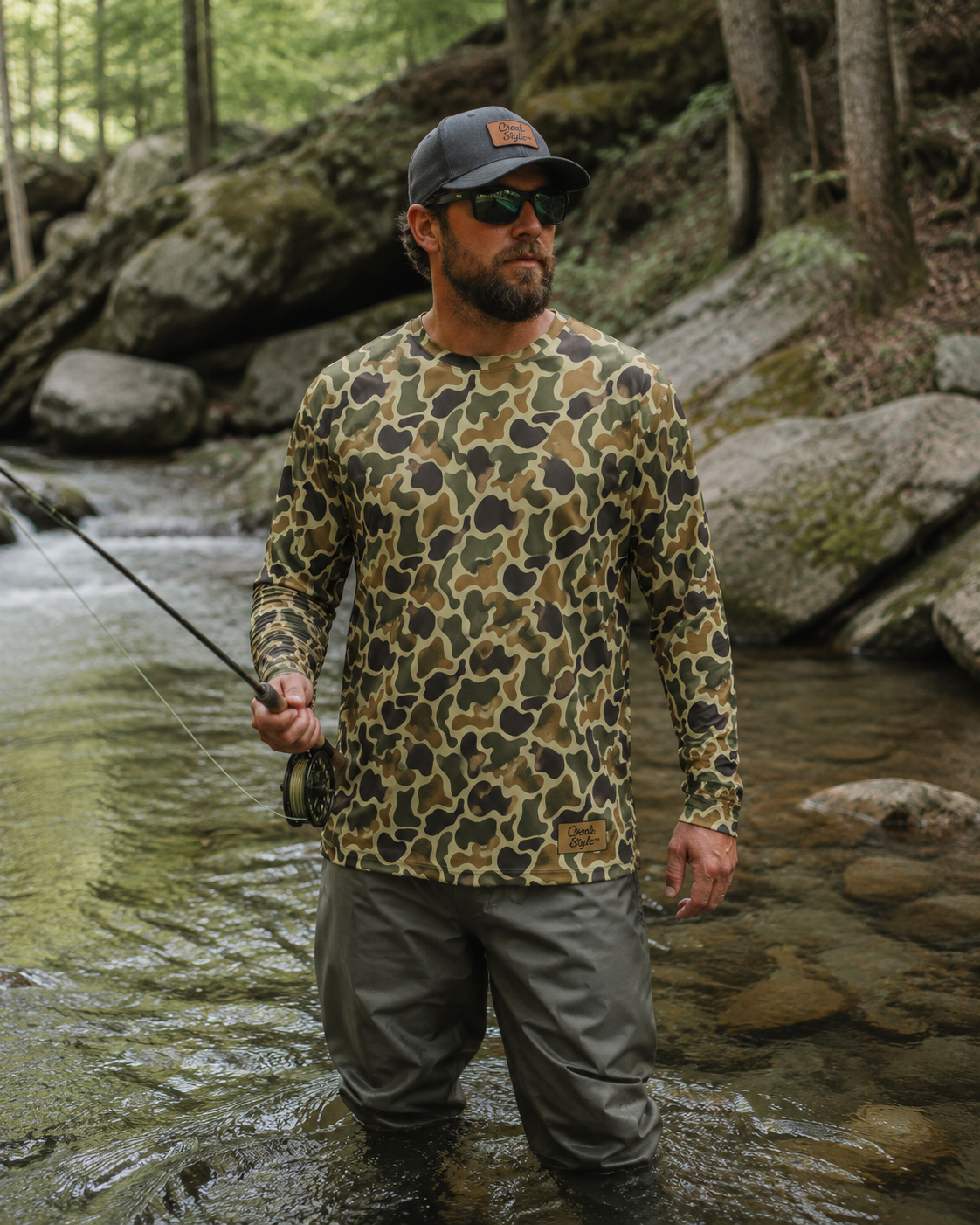 Creek Style™  "Creek Bass Logo"  Men's Camouflage Long Sleeve Shirt